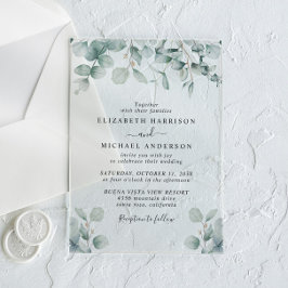 Invitaciones Acrílicas Elegante Eucalyptus Watercolor Boda