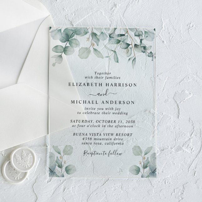 Invitaciones Acrílicas Elegante Eucalyptus Watercolor Boda (Make your day unforgettable with stunning acrylic wedding invitations—modern, elegant, unique!)