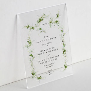 Invitaciones Acrílicas Elegante Eucalyptus Wreath Monograma Guardar La Fe