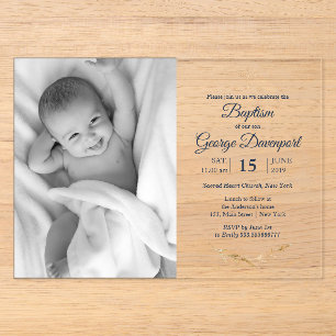 Invitaciones Acrílicas Elegante evento religioso de bautizo con foto pers