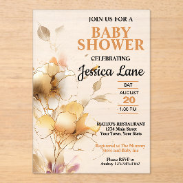 Invitaciones Acrílicas Elegante Fiesta de Bebé Floral Rústico