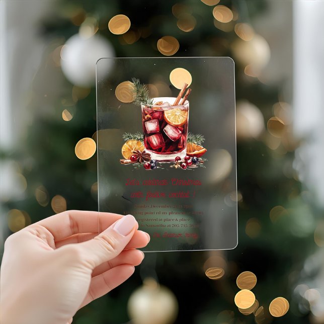 Invitaciones Acrílicas "Elegante Fiesta de cócteles de los Navidades rojo (Subido por el creador)