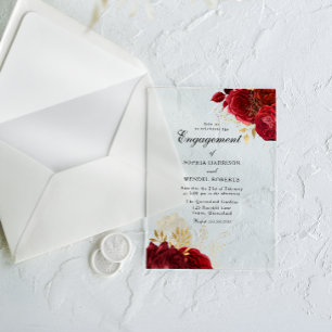 Invitaciones Acrílicas Elegante fiesta de compromiso con rosa roja románt