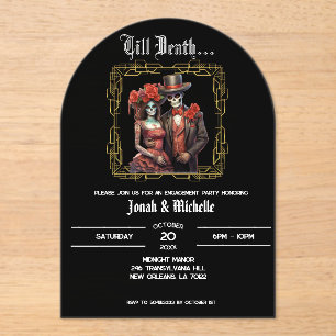 Invitaciones Acrílicas Elegante Fiesta de Compromiso del Día de los Muert