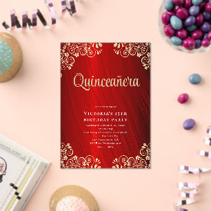 Invitaciones Acrílicas Elegante Fiesta de Cumpleaños 15 del Oro Rojo Quin