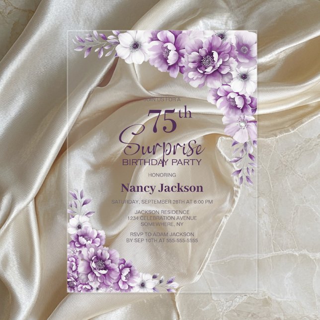 Invitaciones Acrílicas Elegante fiesta de cumpleaños 75 de sorpresa flora (Subido por el creador)