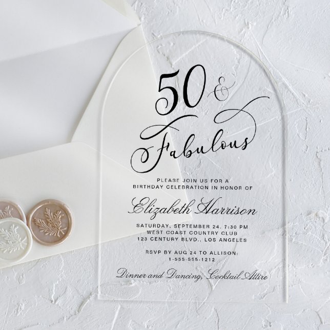 Invitaciones Acrílicas Elegante fiesta de cumpleaños número 50 (Subido por el creador)