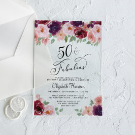 Invitaciones Acrílicas Elegante fiesta de cumpleaños número 50 de Floral