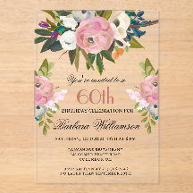 Elegante fiesta de cumpleaños número 60 floral pin