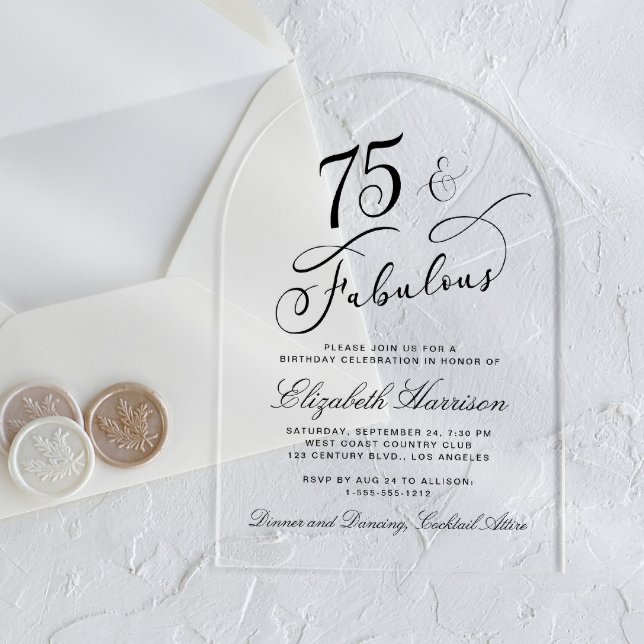 Invitaciones Acrílicas Elegante fiesta de cumpleaños número 75 (Subido por el creador)