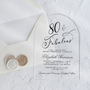 Invitaciones Acrílicas Elegante fiesta de cumpleaños número 80