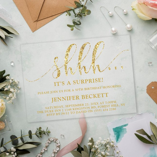 Invitaciones Acrílicas Elegante fiesta de cumpleaños sorpresa de Purpurin (Subido por el creador)