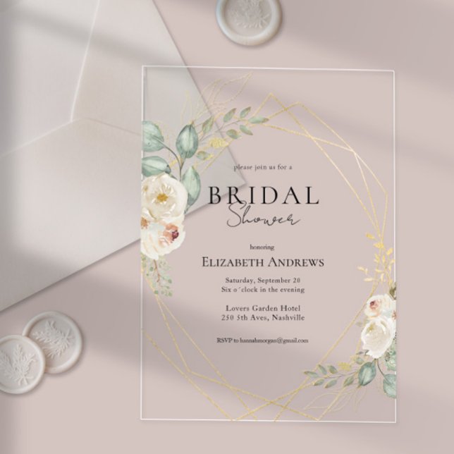 Invitaciones Acrílicas Elegante Fiesta de Despedida de Soltera Boho (Elegant Acrylic Floral Watercolor Bridal Shower Boho invitation)
