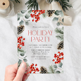 Invitaciones Acrílicas Elegante fiesta de feriado Holly Berries y Pinecon