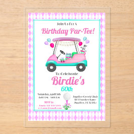 Invitaciones Acrílicas Elegante Fiesta de golf femenina Cart Cumpleaños