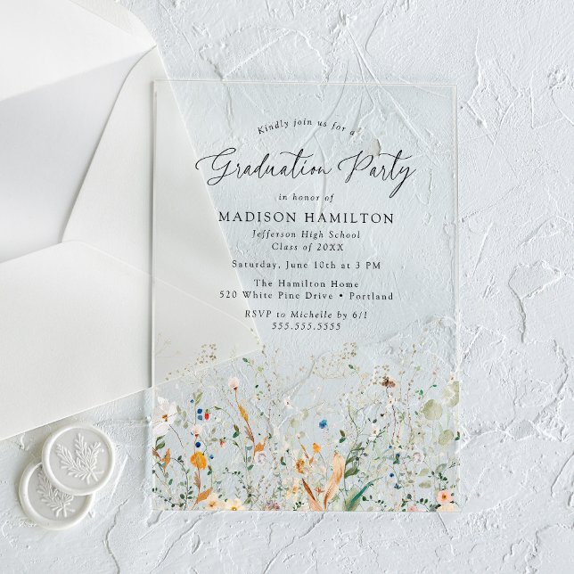 Invitaciones Acrílicas Elegante fiesta de graduación de Flores Silvestres (Subido por el creador)