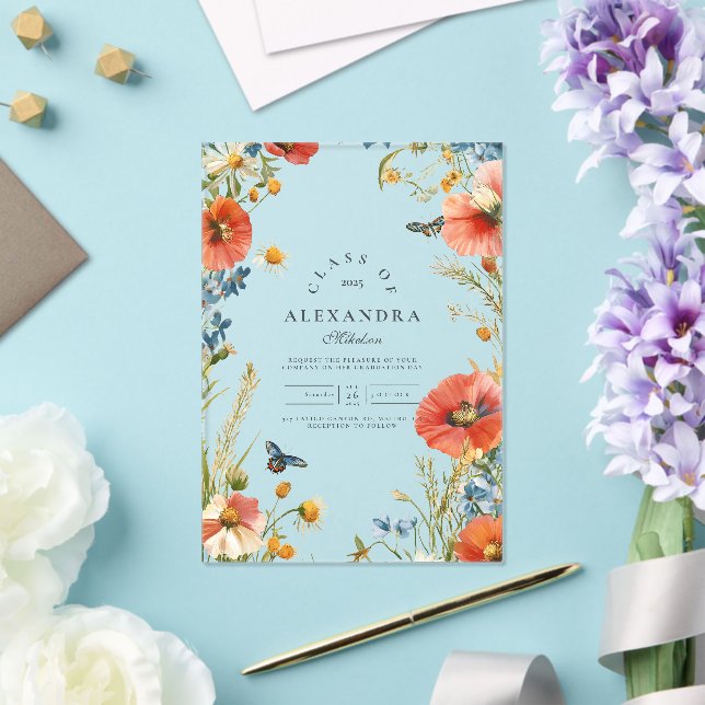 Invitaciones Acrílicas Elegante fiesta de graduación de Flores Silvestres (Insitu (Boda))
