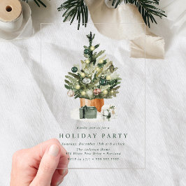 Invitaciones Acrílicas Elegante fiesta de Navidad en Árbol de acuarela