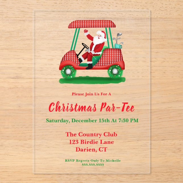 Invitaciones Acrílicas Elegante fiesta de Navidades de Santa Golf (Anverso)