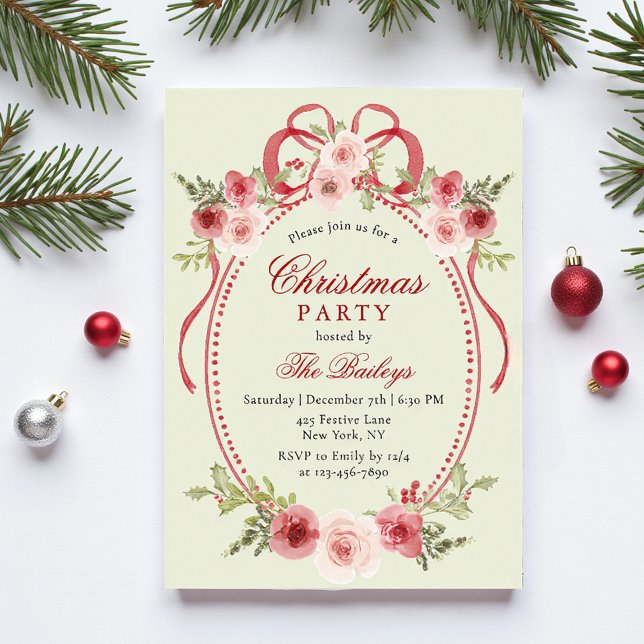 Invitaciones Acrílicas Elegante Fiesta de Navidades florales de Coquette (Subido por el creador)