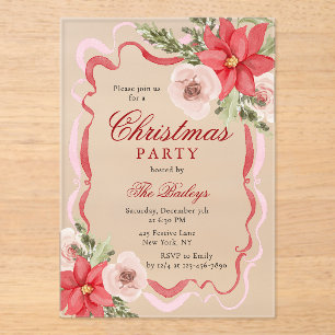 Invitaciones Acrílicas Elegante Fiesta de Navidades florales de Coquette