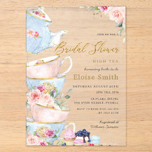 Invitaciones Acrílicas Elegante fiesta de té alto floral Blush Despedida 