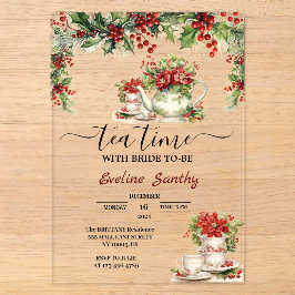 Invitaciones Acrílicas Elegante Fiesta de Té de Navidad Floral Desayuno d