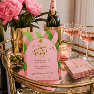 Invitaciones Acrílicas Elegante Fiesta de Verano Rosa y Verde