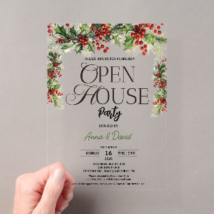 Invitaciones Acrílicas Elegante Flor de Navidad Casa Abierta de Navidad d