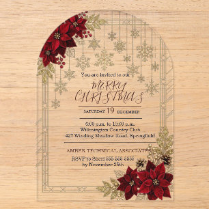 Invitaciones Acrílicas Elegante Flor de Nochebuena Navideña