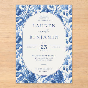 Invitaciones Acrílicas Elegante Floral Azul