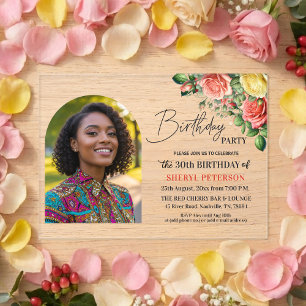 Invitaciones Acrílicas Elegante floral con foto Cumpleaños 30
