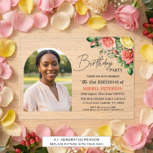 Invitaciones Acrílicas Elegante floral con foto Cumpleaños 41