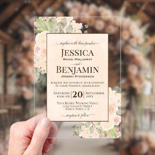 Invitaciones Acrílicas Elegante Floral de Coral y Melocotón Estilo de Tex
