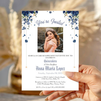 Invitaciones Acrílicas Elegante Floral Foto Mis Quince Quinceañera 15°