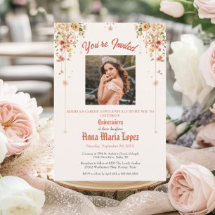 Invitaciones Acrílicas Elegante Floral Foto Mis Quince Quinceañera 15°