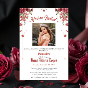 Invitaciones Acrílicas Elegante Floral Foto Mis Quince Quinceañera 15°