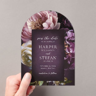 Invitaciones Acrílicas Elegante Floral Maximalista para Aviso de Boda