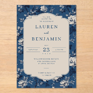 Invitaciones Acrílicas Elegante floral navy