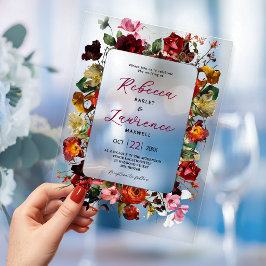 Invitaciones Acrílicas Elegante Floral Otoño Acrílico Boda