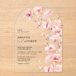 Invitaciones Acrílicas Elegante Floral Rosa Moderno Foto Boda