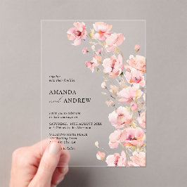 Invitaciones Acrílicas Elegante Floral Rosa Moderno Foto Boda