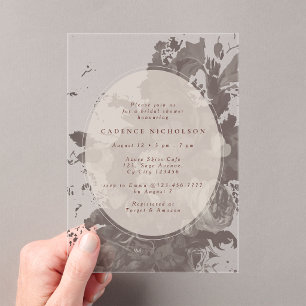 Invitaciones Acrílicas Elegante Floral Rústico Ladrillo & Sepia para Desp