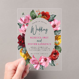 Invitaciones Acrílicas Elegante floral vintage colorido boda acrílico