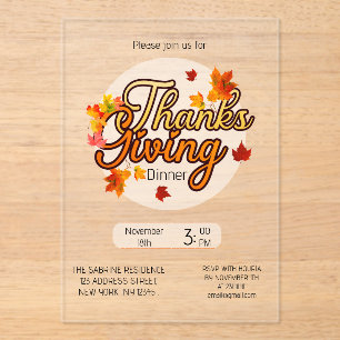 Invitaciones Acrílicas Elegante follaje de Acción de Gracias otoño caída
