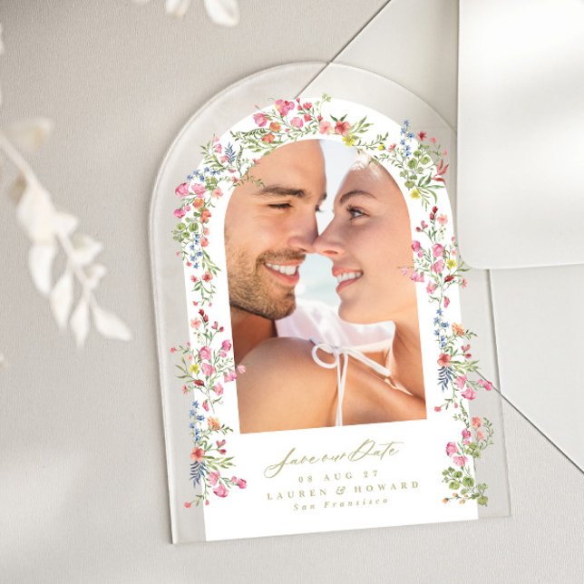 Invitaciones Acrílicas elegante foto de arco floral salve nuestra cita bo (Subido por el creador)