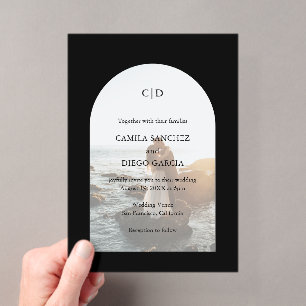 Invitaciones Acrílicas Elegante foto de arco negro para boda moderna