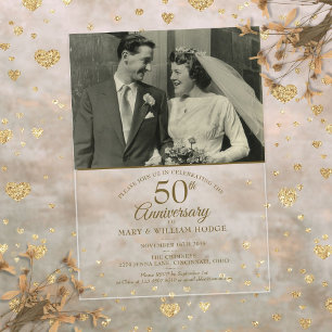 Invitaciones Acrílicas Elegante foto de boda de oro de 50 aniversario