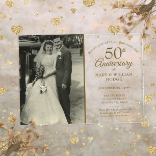 Invitaciones Acrílicas Elegante foto de boda de oro de 50 aniversario