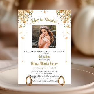 Invitaciones Acrílicas Elegante Foto Floral Mis Quince Quinceañera 15°
